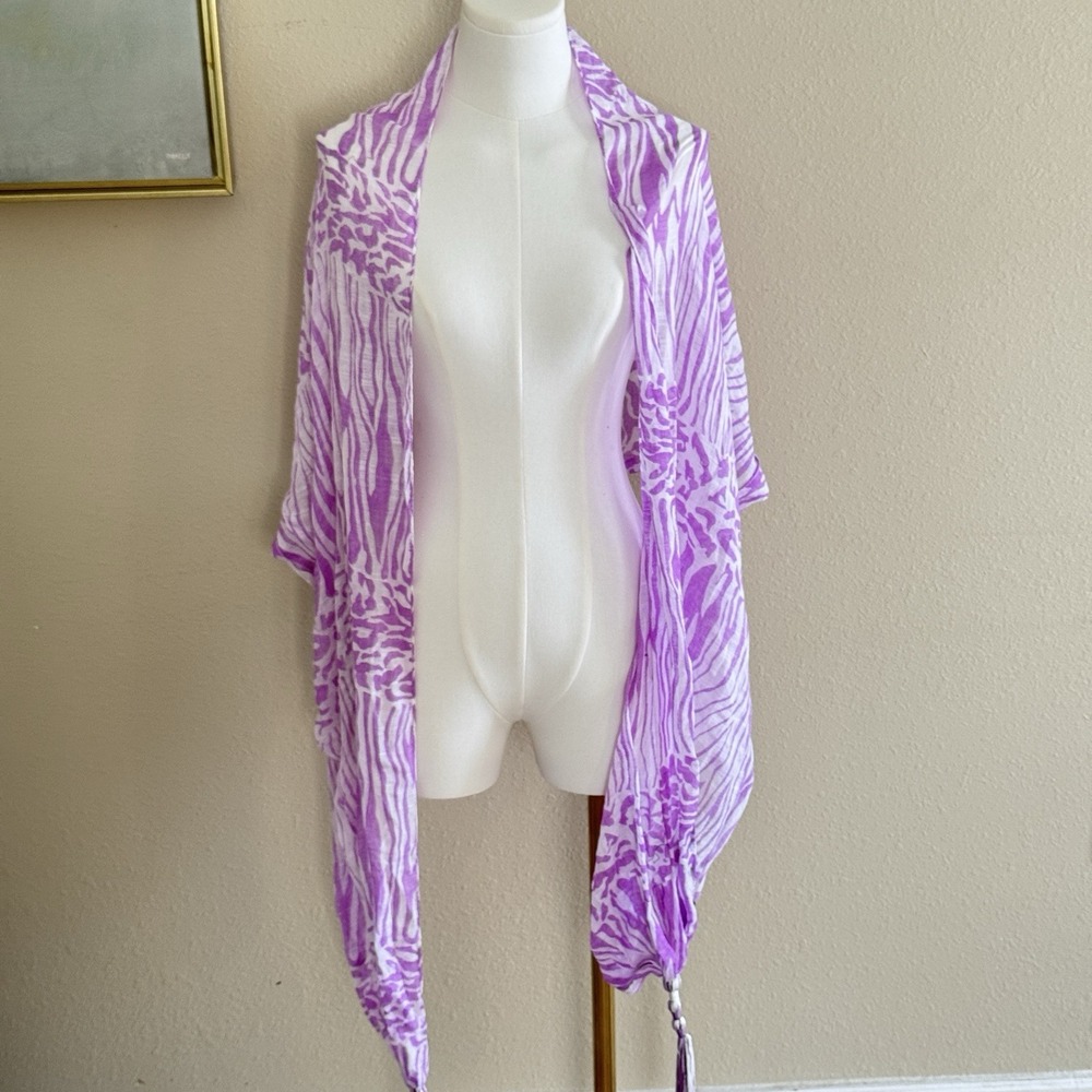 New Womens Wrap Long Scarf Purple Zebra Print Fringe 20"x84" Boho Made In‎ India